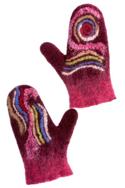 Mitten made of felted wool on a white background — Stock Photo, Image