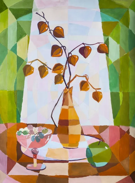 サイサリス、ブドウとリンゴと装飾的な静物 — ストック写真
