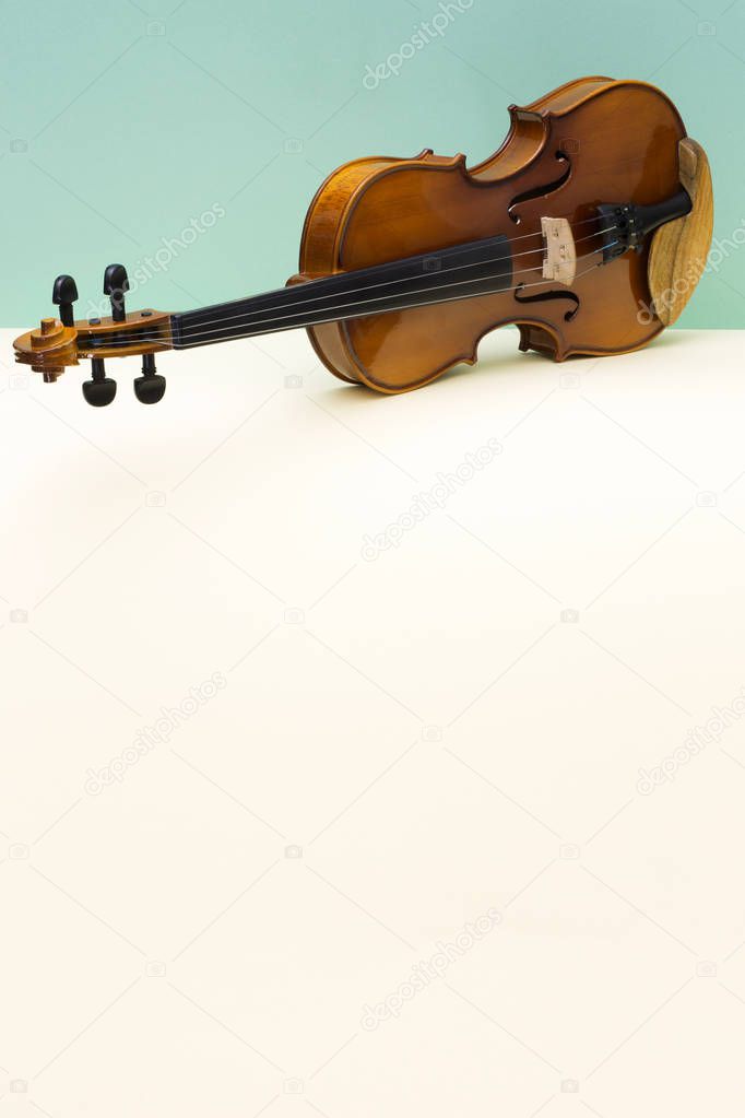 Musical instrument violin on a colored background