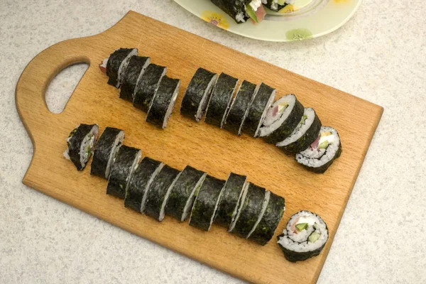 Cocinado Casa Rollos Picados Plato Japonés — Foto de Stock