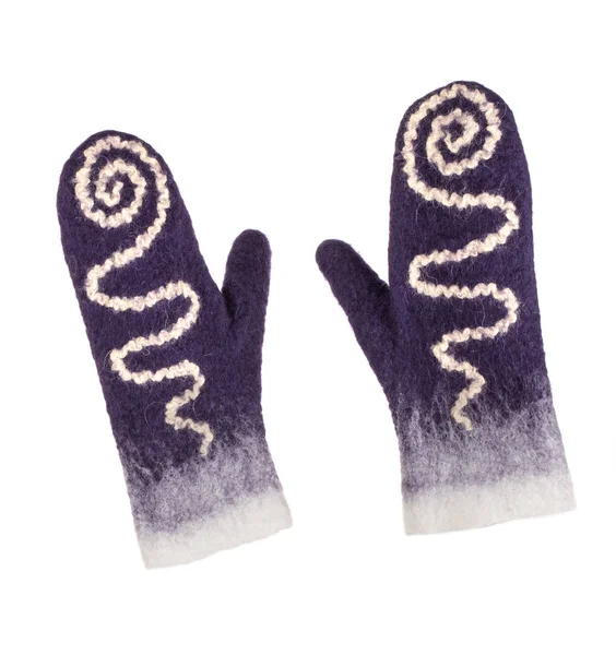 Warm Female Mittens Felted Wool White Background — Stock Photo, Image