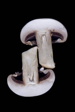 Siyah bir arka plan kesme mantar closeup iki yarısı