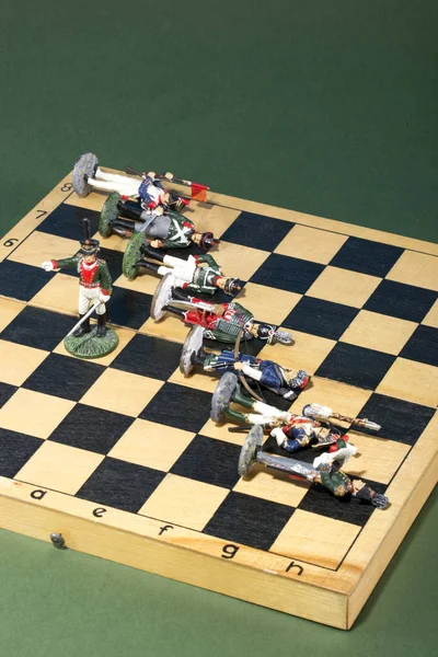 Tin Soldiers Napoleonic Wars 1812 Chessboard — Stock Photo, Image