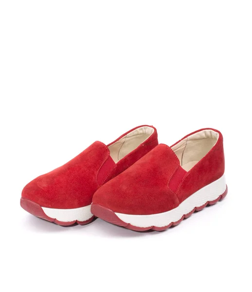 Beyaz Zemin Üzerine Kırmızı Kadın Spor Ayakkabı — Stok fotoğraf