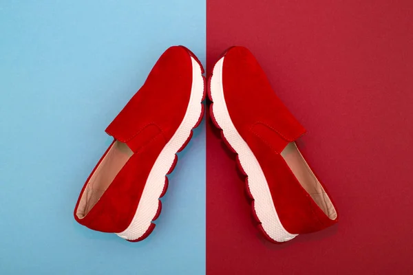 Zapatillas Mujer Rojas Sobre Fondo Para Decoración Diseño Texto Plantilla — Foto de Stock