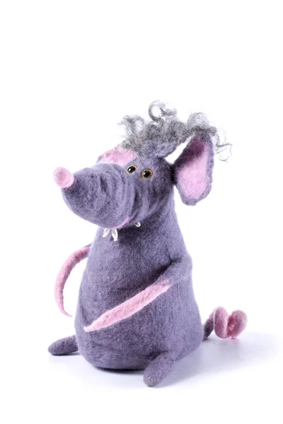 Szczur Miękka Zabawka Wykonana Wełny Filcowej Białym Tle Obrazy Stockowe bez tantiem