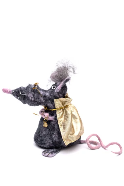 Rat Peluche Laine Feutrée Sur Fond Blanc — Photo