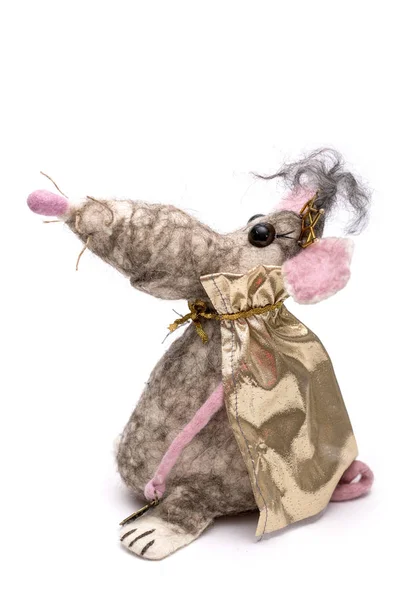 Rat Soft Toy Made Felted Wool White Background — ストック写真