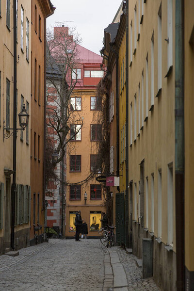 Stockholm, Sweden - January 16, 2020: View of one of the streets in the center of Stockholm.