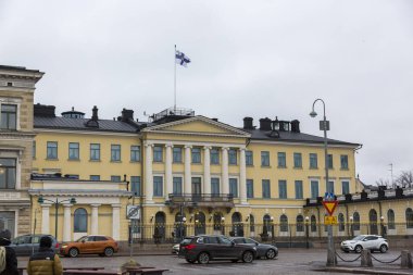 Helsinki, Finlandiya - 17 Ocak 2020: Finlandiya Cumhurbaşkanlığı Sarayı 'nın inşaatı - Finlandiya Cumhurbaşkanının çalışma alanı.