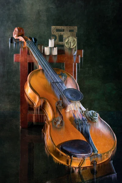 Still Life Crying Violin Violin Stylization Computer Processing — Stock Photo, Image