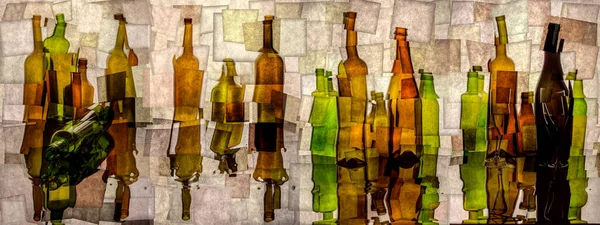 Abstract Collage Colored Bottles Reflective Surface — Stock Photo, Image