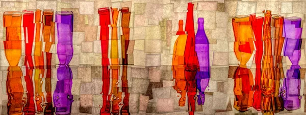 Abstract Collage Colored Bottles Reflective Surface — Stock Photo, Image