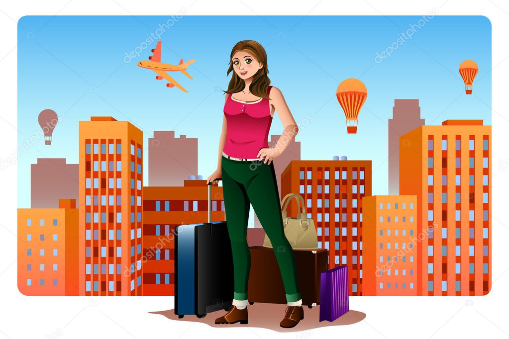 Young Woman Traveling Around The World Concept