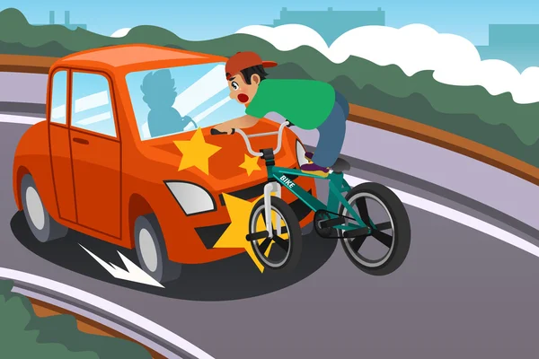 Enfant chevauchant un vélo dans un accident avec une voiture — Image vectorielle