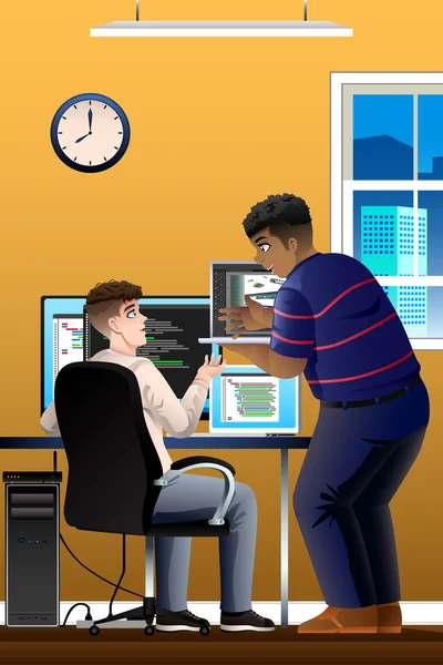 Programadores de computador que trabalham no escritório —  Vetores de Stock