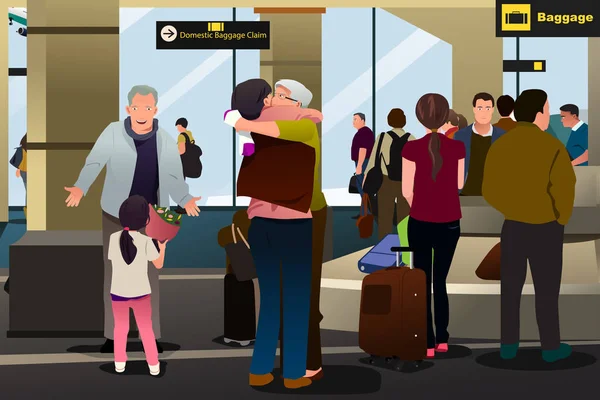 Réunion de famille à l'aéroport — Image vectorielle