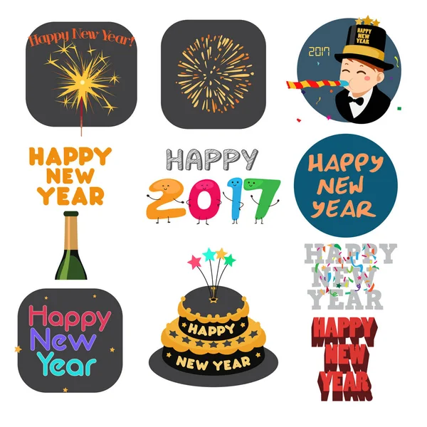 Šťastný nový rok příznaky a ikony — Stockový vektor