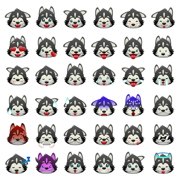 Huskies siberianos Dog Emoji Emoticon Expressão — Vetor de Stock