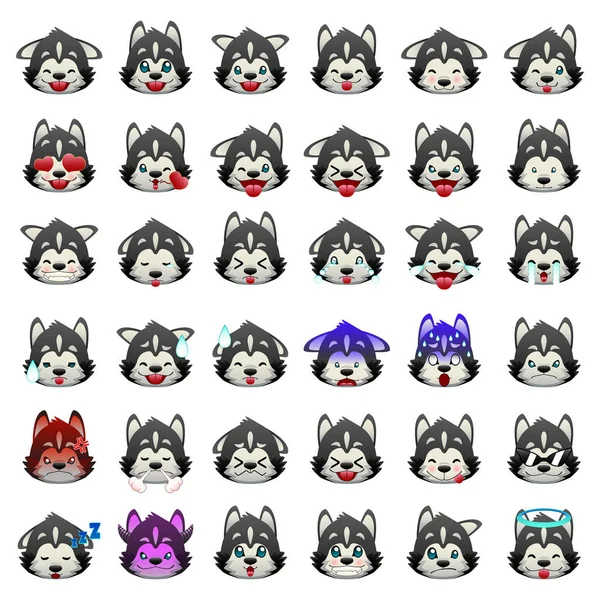 ไซบีเรีย Huskies สุนัข Emoji Emoticon — ภาพเวกเตอร์สต็อก