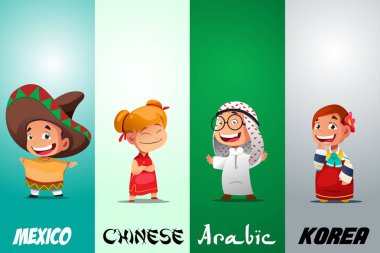 Geleneksel kılığına girmiş çocuklar