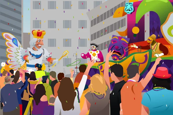 People Celebrating Mardi Gras Festival — Stock Vector