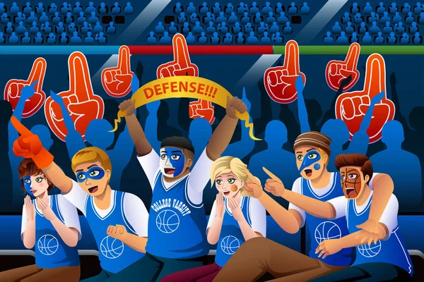 Aficionados al baloncesto animando dentro del estadio — Vector de stock