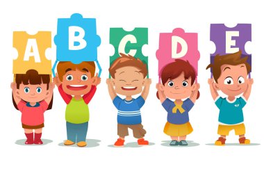 Alfabe tutan çocuk kartları bulmaca