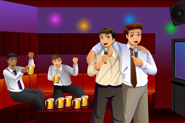 Biznesmeni, śpiewając Karaoke po pracy — Wektor stockowy