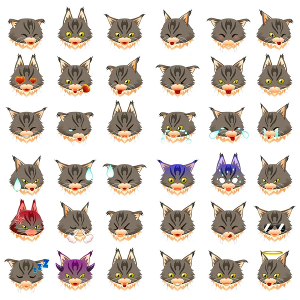 Maine Coon Cat Expressão Emoji Emoticon —  Vetores de Stock