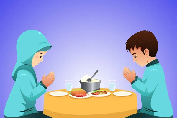 Muslim Pasangan Makan sebelum Makan - Stok Vektor