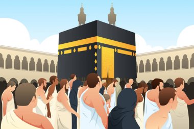 Müslüman hacıların Kâbe Mekke'de dolaşan