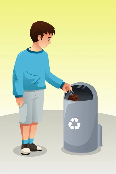 Boy Recycling Trash in Trash Can — Stock Vector