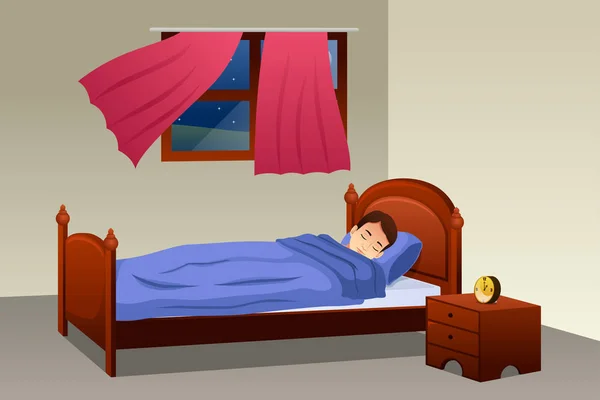 Niño durmiendo en su dormitorio — Vector de stock