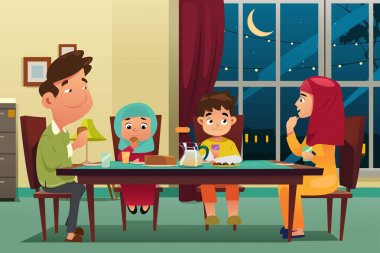 Müslüman aile evde akşam yemeği yemek
