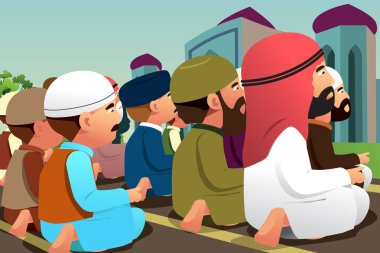 Muslims Praying in a Mosque clipart