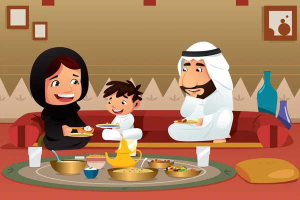 Müslüman aile ev yemek yeme — Stok Vektör