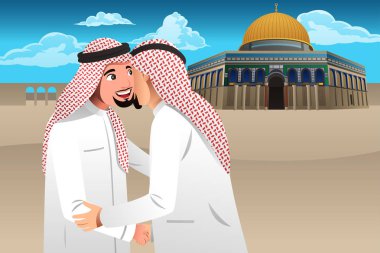 Two Muslim Men Embracing Each Other clipart