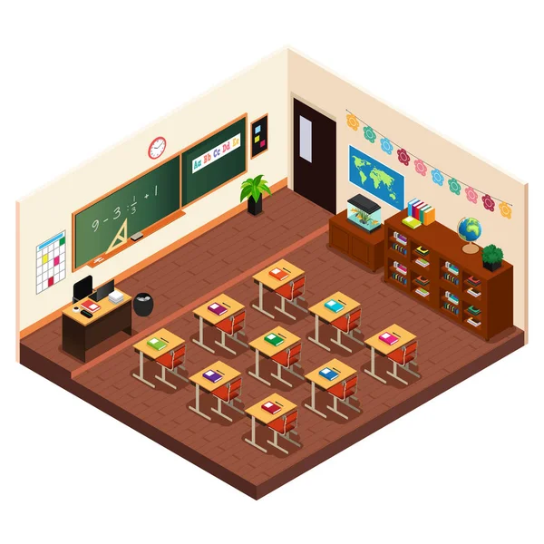 小学校教室の等尺性 — ストックベクタ