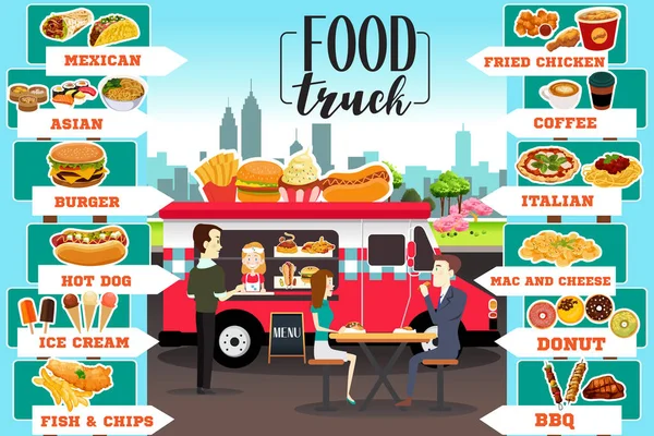 Infografías de camiones de alimentos — Vector de stock