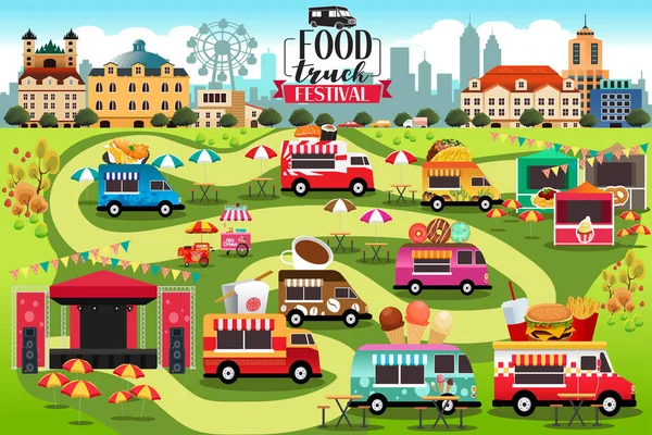 Food Trucks Festival Map — Stock Vector