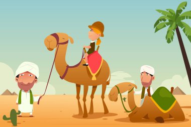 Female Tourist Riding a Camel in the Desert clipart