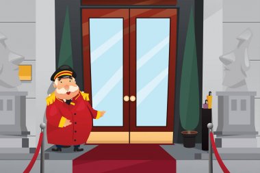 Giriş kapıları önünde duran kapıcı