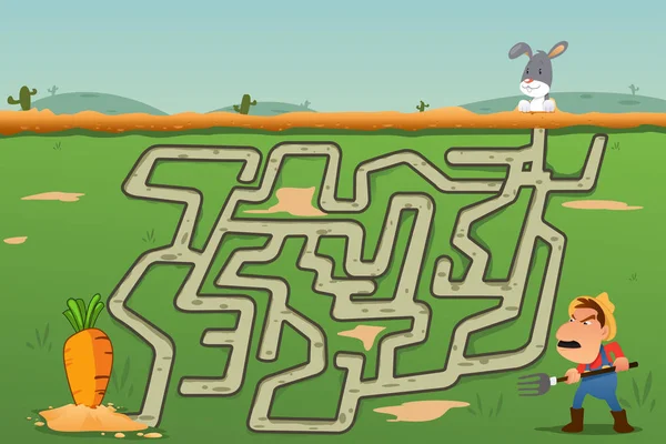 儿童迷宫游戏的兔子和胡萝卜 — 图库矢量图片