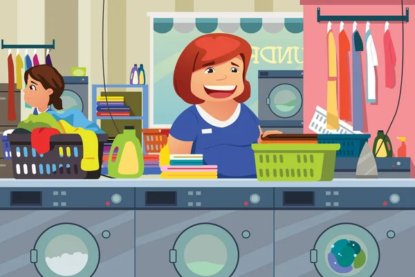 Žena, která dělá praní prádelny místě — Stockový vektor
