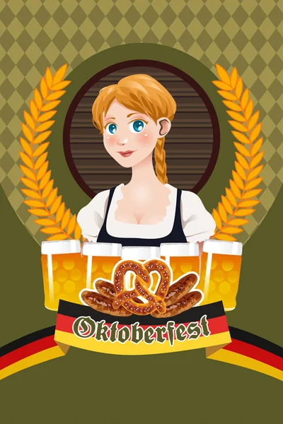 Oktoberfest-Plakat mit Bayerin — Stockvektor