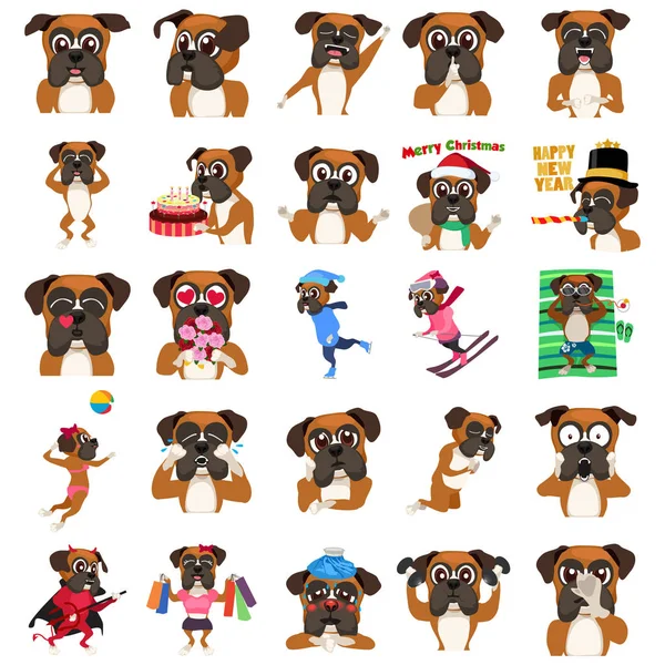 Boxer Chien Emoji Expression émoticône — Image vectorielle