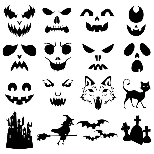 Halloween Pumpkins Carved Silhouettes Template — Stock Vector
