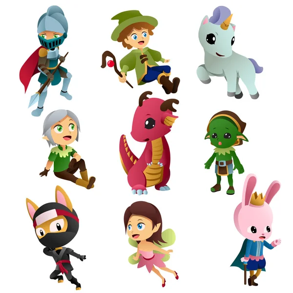 Personajes de fantasía Iconos Ilustraciones — Vector de stock