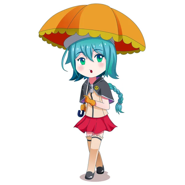 Anime menina segurando Umbrella ilustração — Vetor de Stock